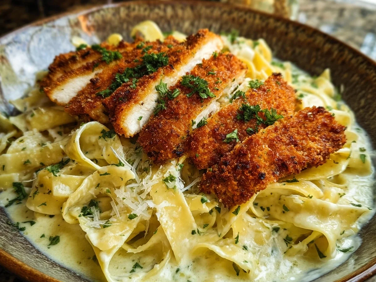 Cremige Alfredo Pasta mit zartem Hähnchenschnitzel - Bild 1