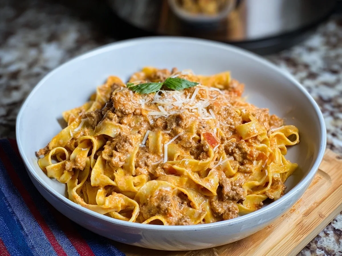Cremige Bandnudeln mit Hackfleischsauce Omas Rezept - Bild 1