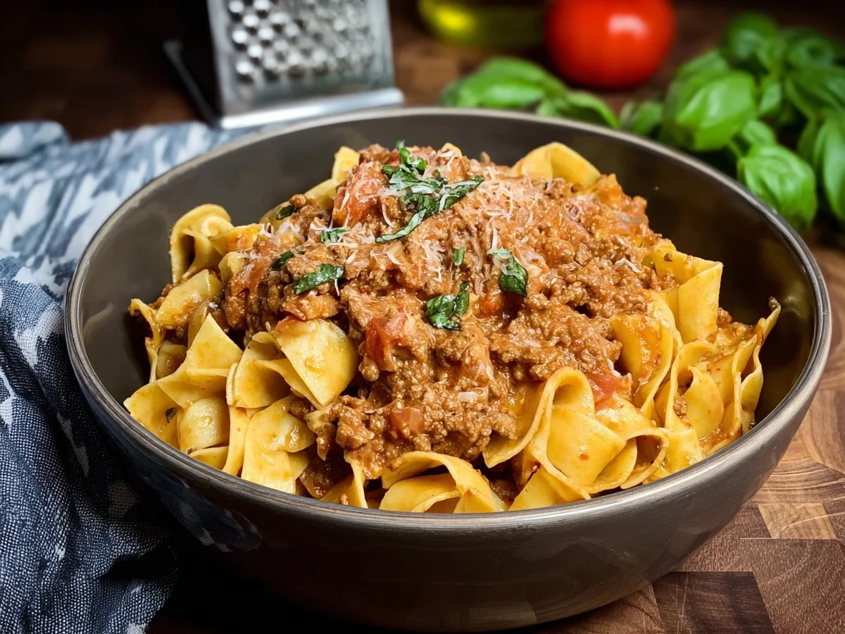 Cremige Bandnudeln mit Hackfleischsauce Omas Rezept - Bild 2