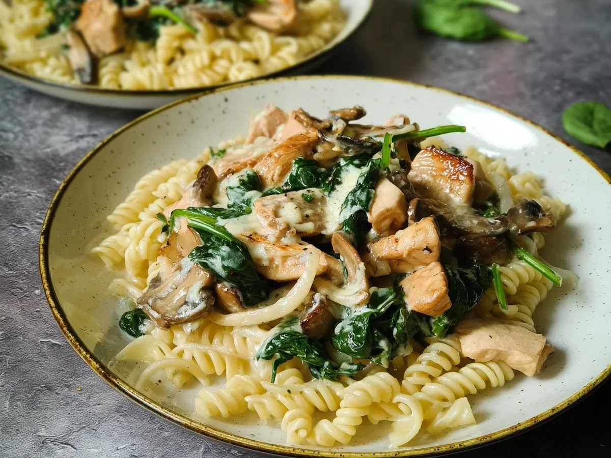 Cremige Hähnchen Pasta mit Spinat & Champignons - Bild 2