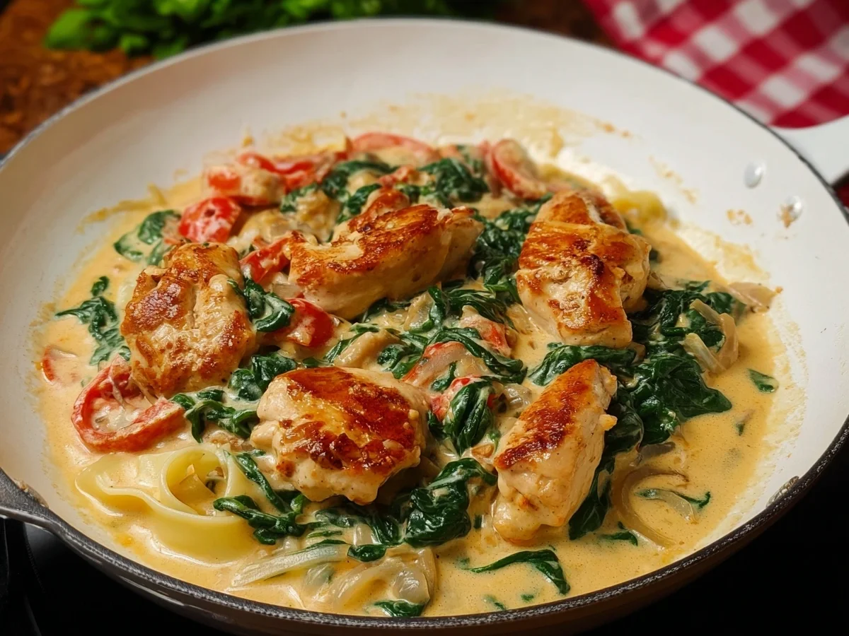 Cremige Hähnchenpfanne mit Spinat & Parmesan-Soße - Bild 1