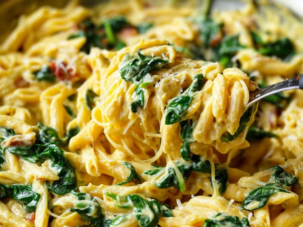 Cremige Hummus Pasta mit Spinat Vegan & Schnell zubereitet - Bild 1