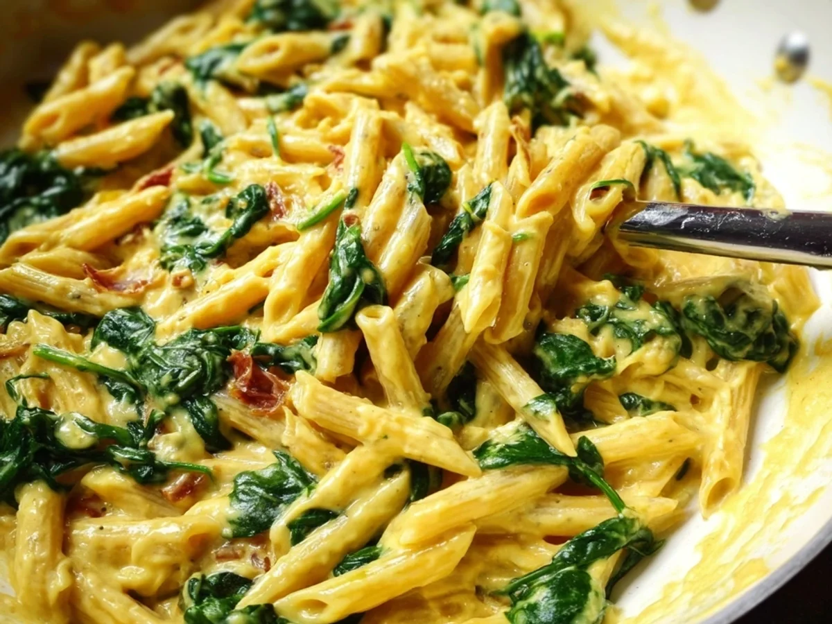 Cremige Hummus Pasta mit Spinat Vegan & Schnell zubereitet - Bild 2
