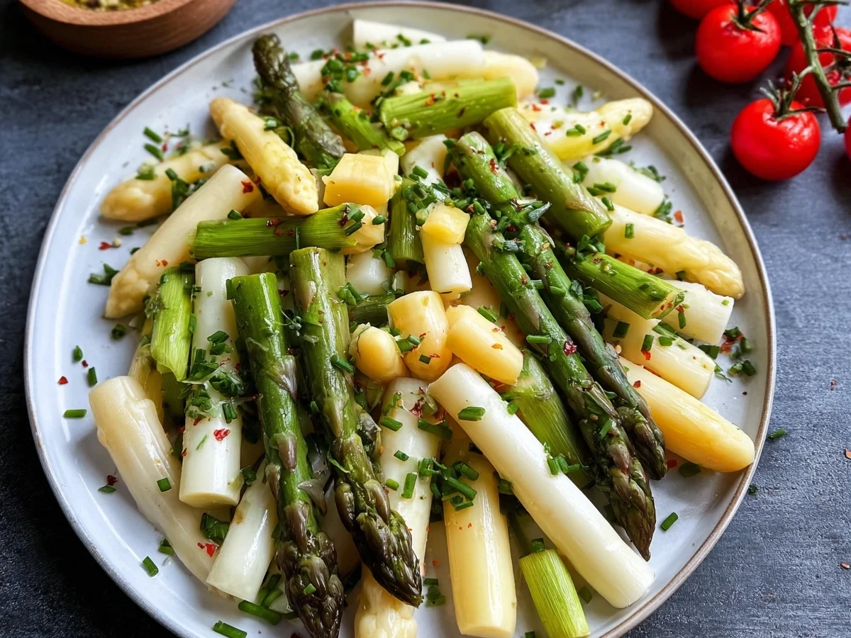 Frischer Spargelsalat mit grünem und weißem Spargel - Bild 1