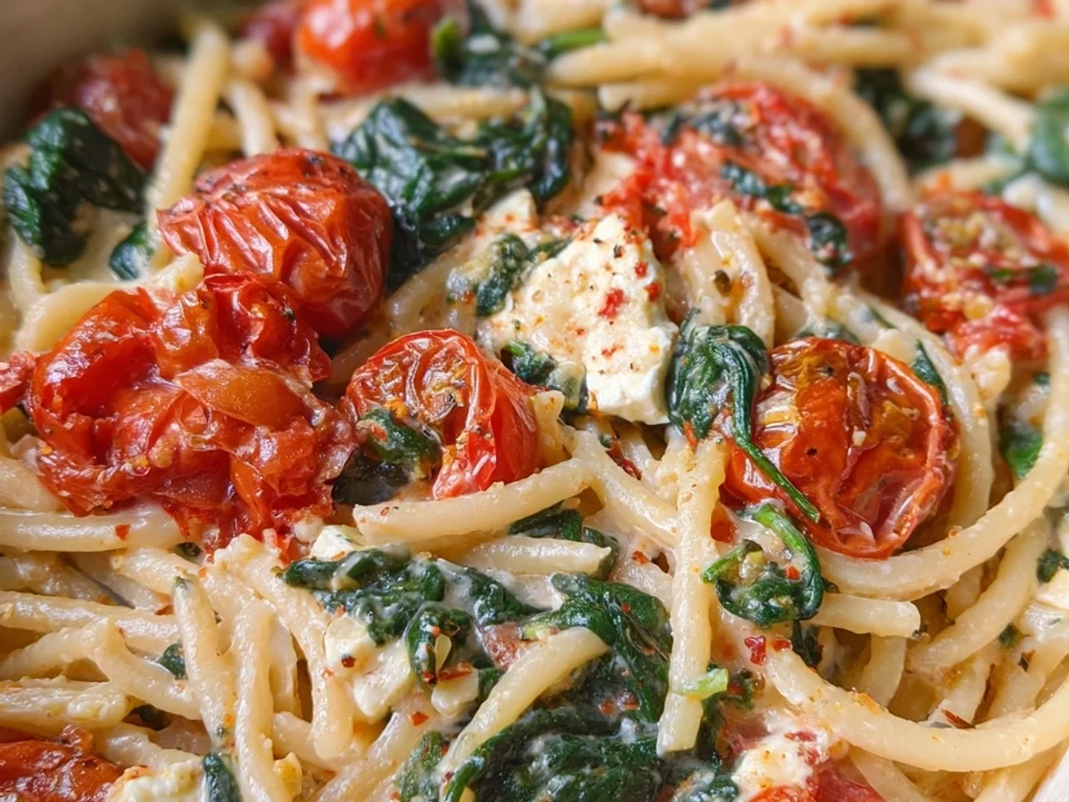 Gesunde Feta-Tomaten-Pasta mit Spinat für Familien - Bild 1