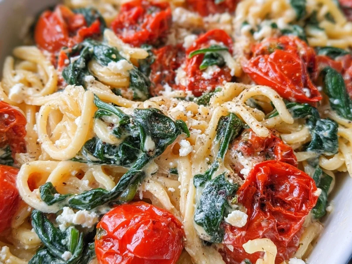 Gesunde Feta-Tomaten-Pasta mit Spinat für Familien - Bild 2