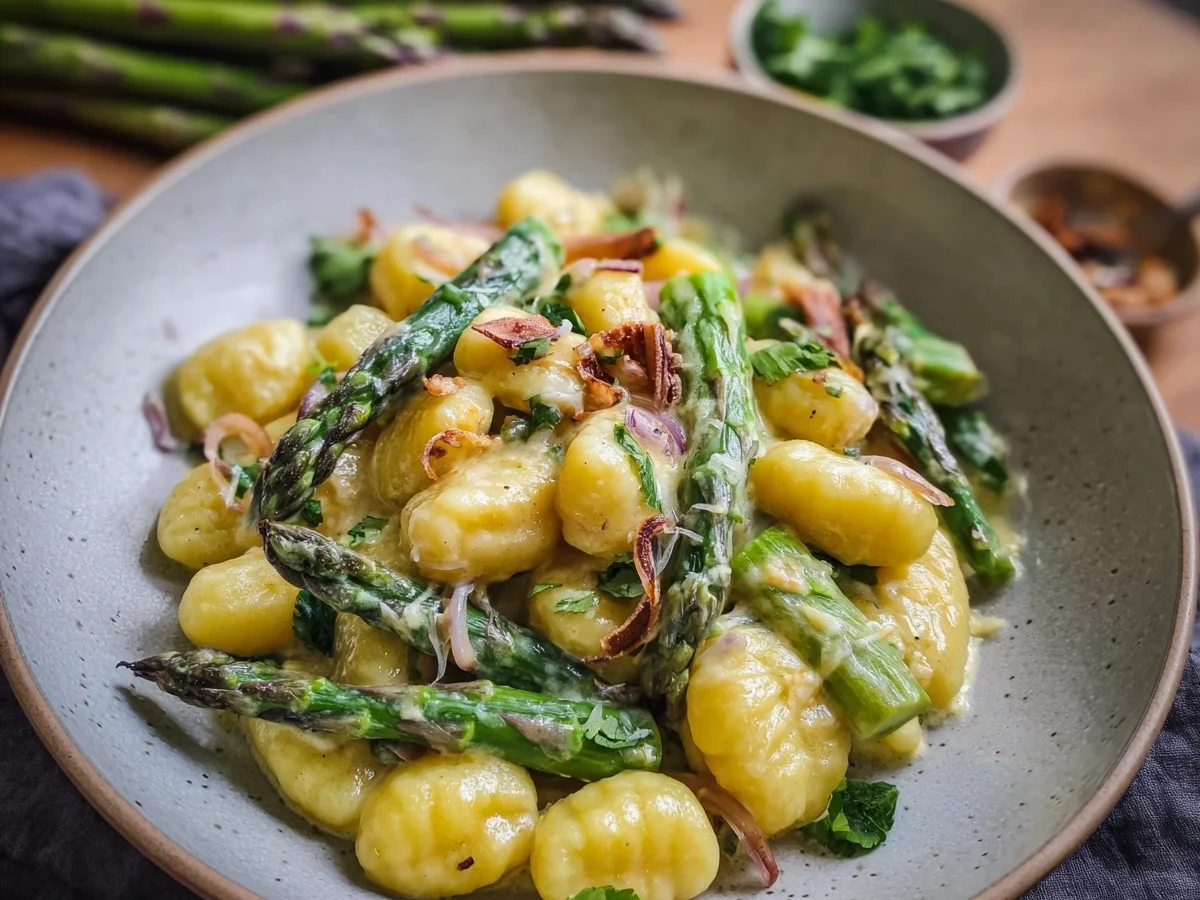Gnocchi mit grünem Spargel in cremiger Sauce - Bild 1
