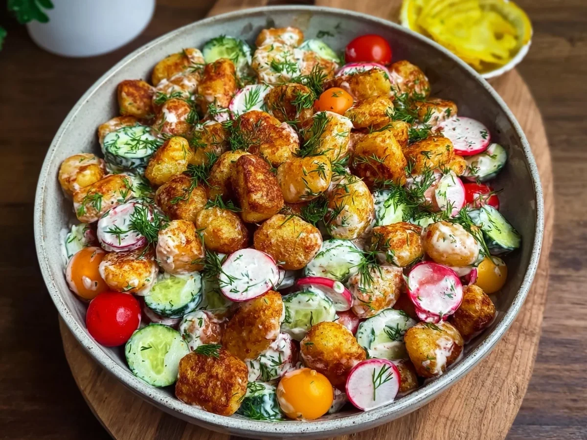 Knuspriger Gnocchi Salat mit frischem Joghurt-Dressing - Bild 2