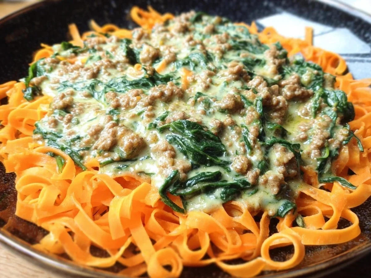 Low Carb Karottentagliatelle mit Hack-Spinat-Sahnesoße - Bild 1