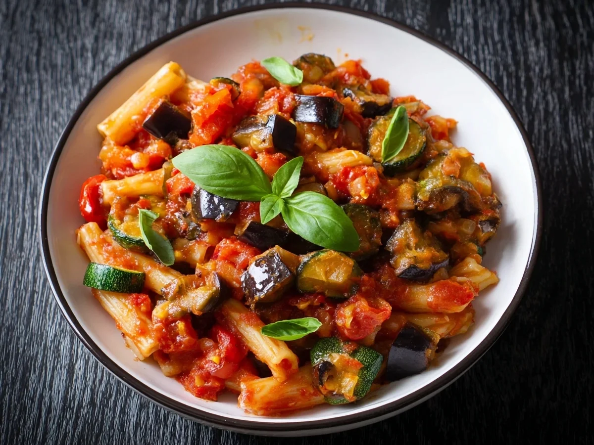 Mediterrane Pasta mit Auberginen, Zucchini & Tomaten - Bild 1