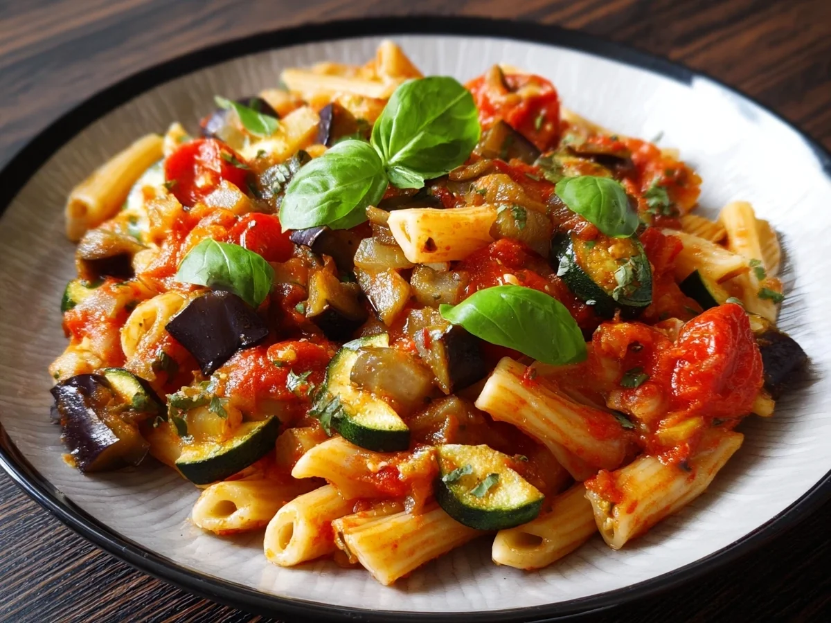 Mediterrane Pasta mit Auberginen, Zucchini & Tomaten - Bild 2