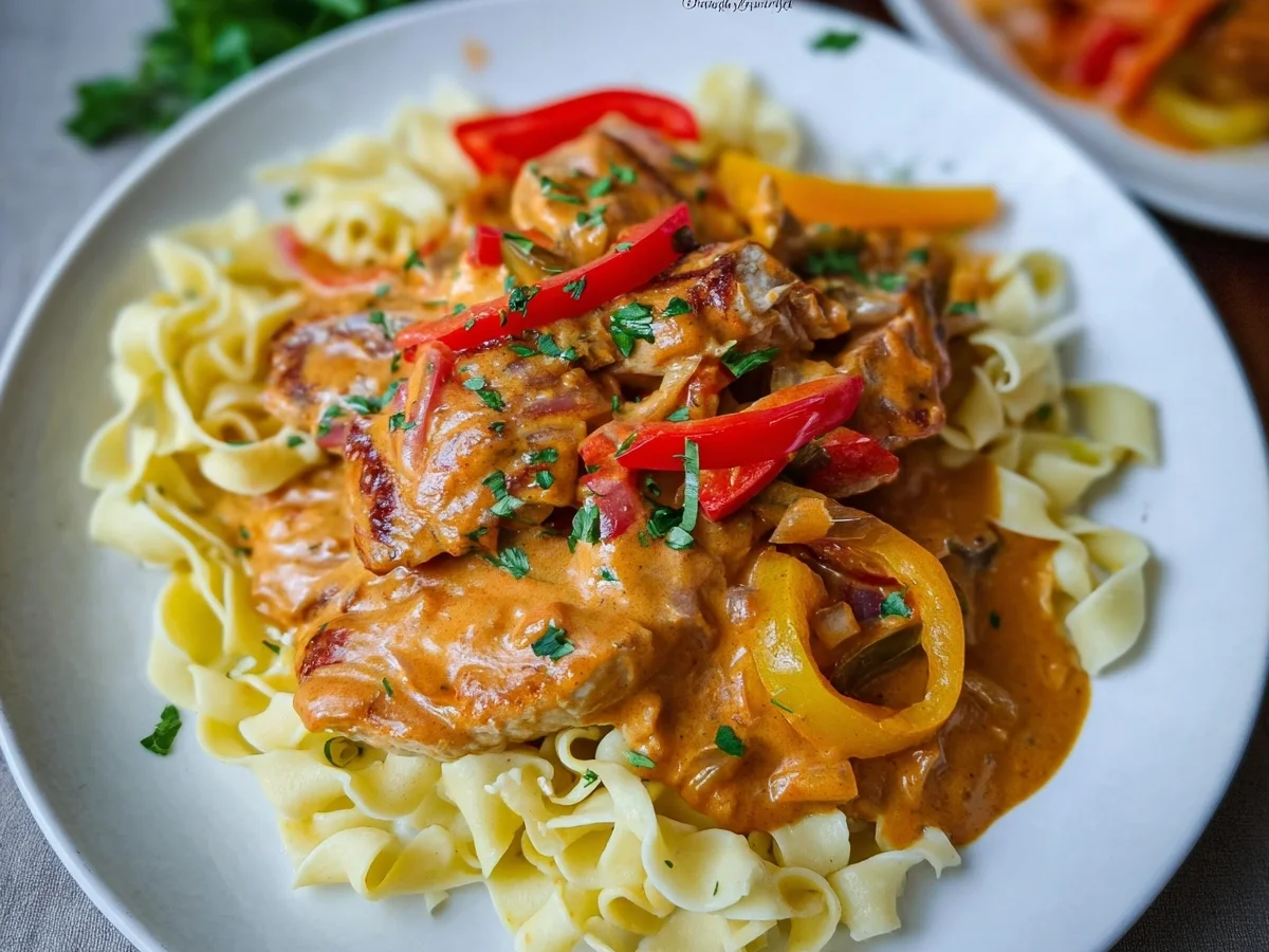 Paprika Sahne Hähnchen mit Bandnudeln: Schnell & Lecker - Bild 1