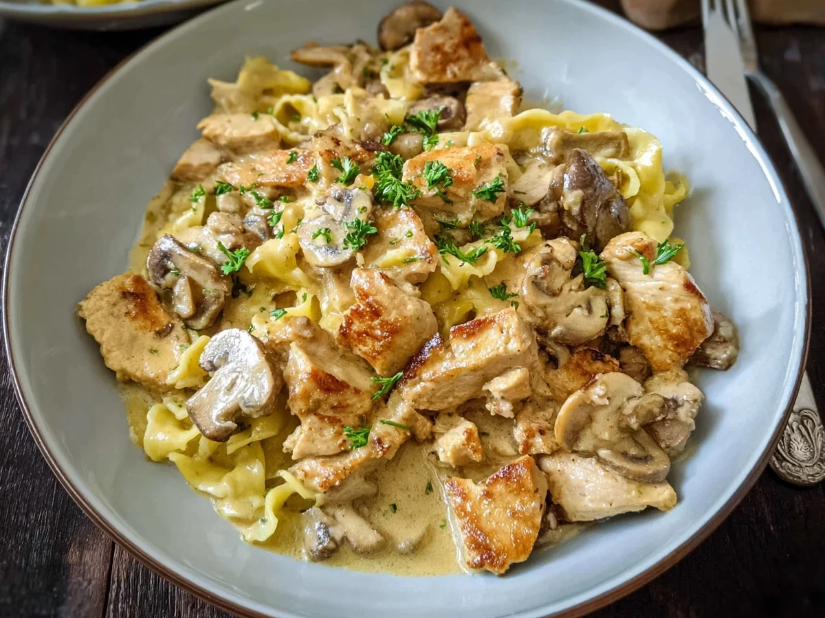 Putengeschnetzeltes mit Pilzen in Parmesan-Sahnesoße - Bild 1