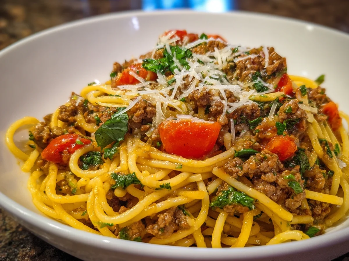 Schnelle cremige Spaghetti mit Hackfleisch & Parmesan - Bild 1