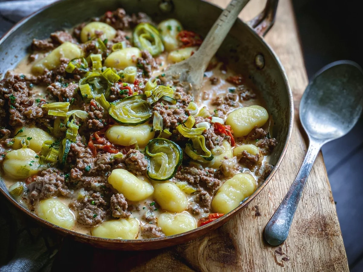 Schnelle Gnocchi Hackfleisch Pfanne mit Lauch - Bild 2