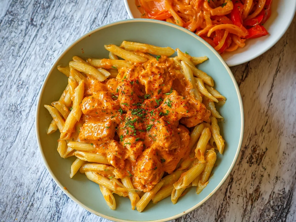Schnelle Nudeln mit Hähnchen & cremiger Paprikasoße - Bild 1
