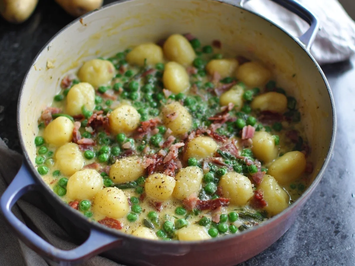 Schnelle One Pot Gnocchi mit Erbsen & Truthahnschinken - Bild 1