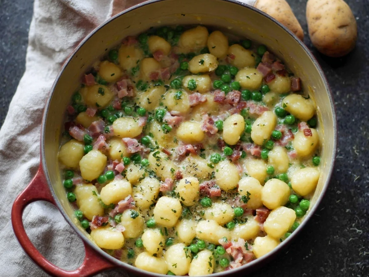 Schnelle One Pot Gnocchi mit Erbsen & Truthahnschinken - Bild 2