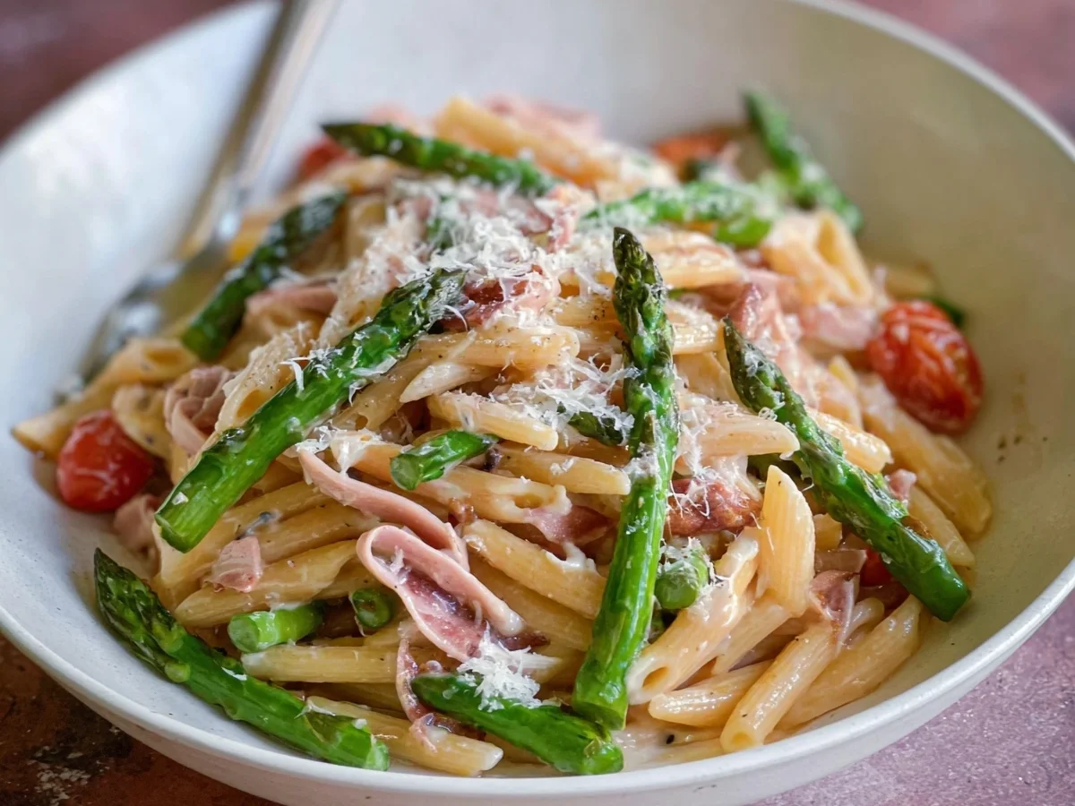 Schnelle Pasta mit grünem Spargel & Puten-Schinken - Bild 1