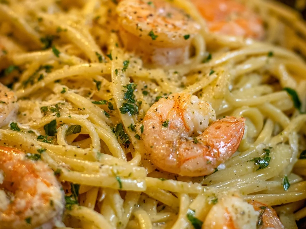 Schnelle Spaghetti Alfredo mit Garnelen - Bild 1