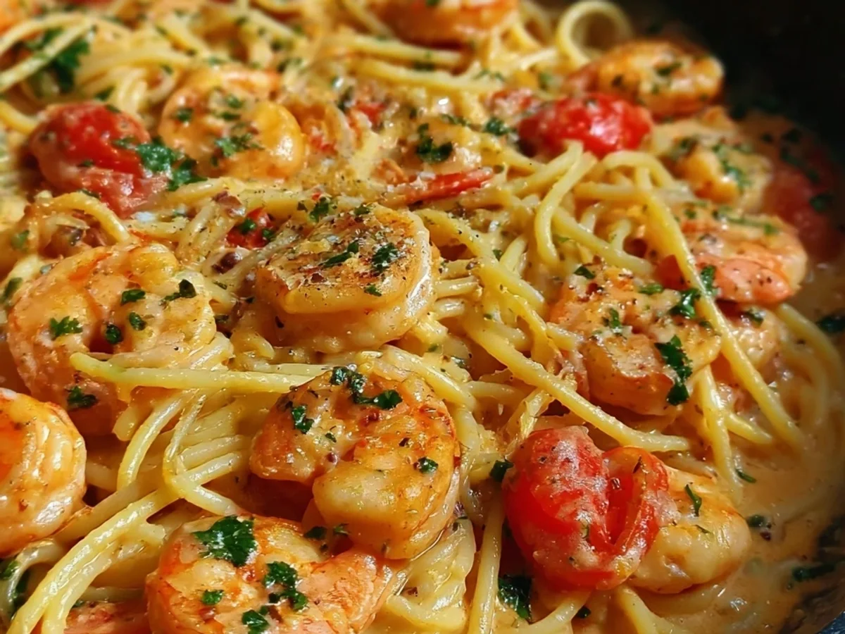 Schnelle Spaghetti mit Garnelen & Tomaten Sahne Soße - Bild 2