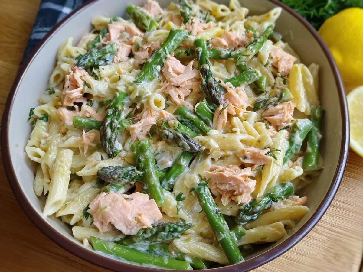 Schnelle Spargel Pasta mit Lachs aus dem Ofen - Bild 2