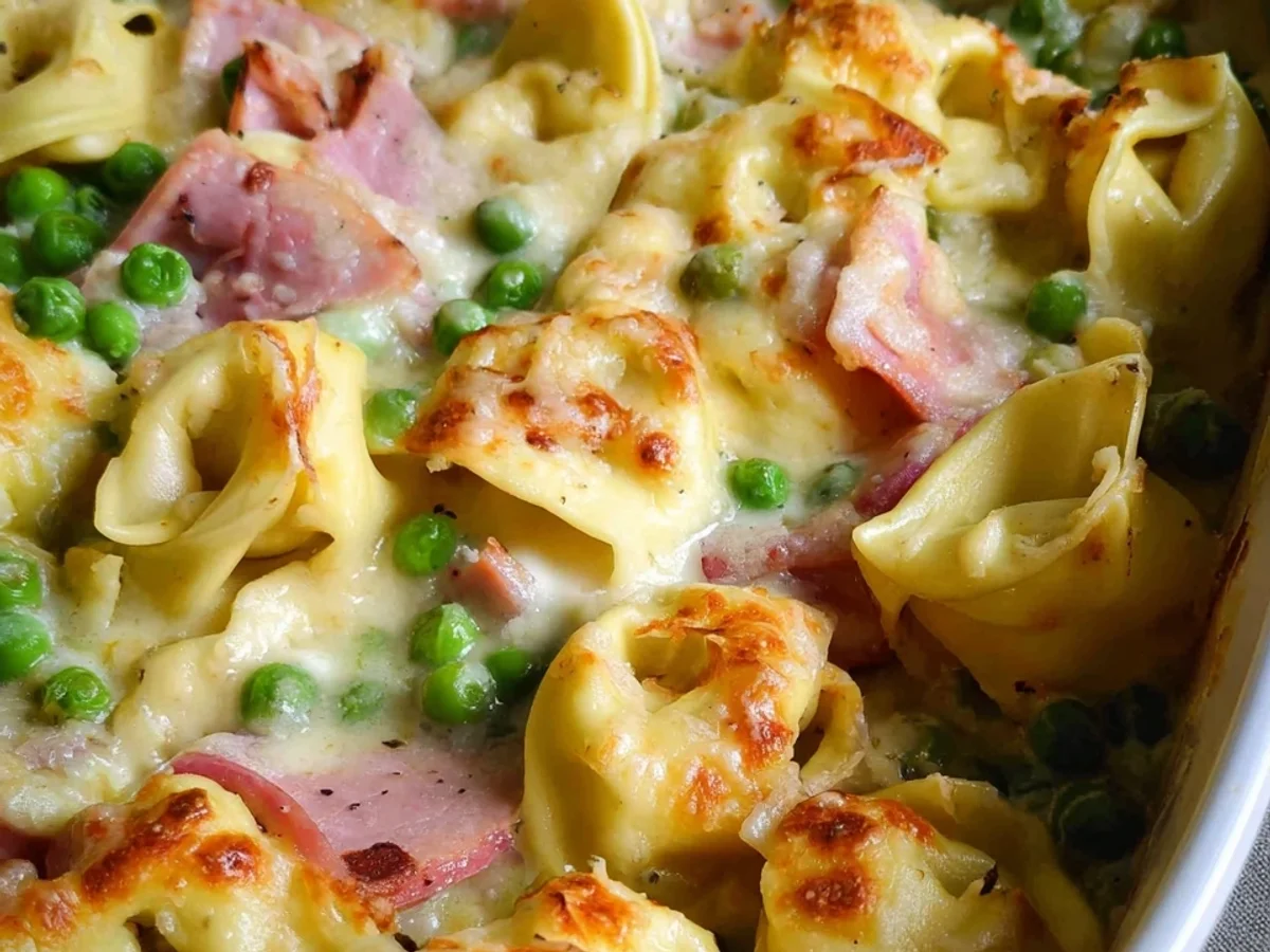 Schneller Tortelliniauflauf mit Putenschinken & Erbsen - Bild 1