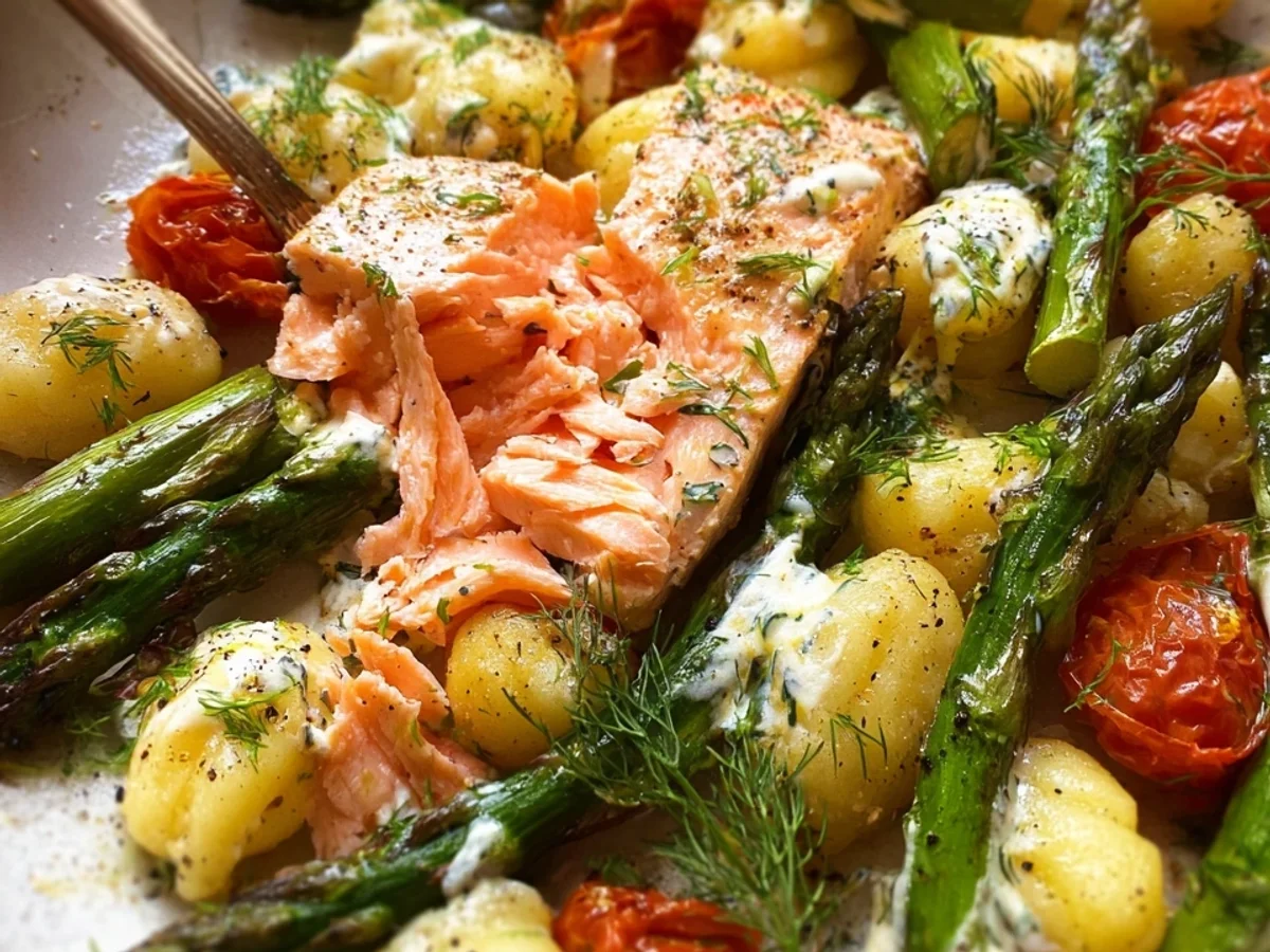 Schnelles Ofengericht: Grüner Spargel mit Lachs & Gnocchi - Bild 2