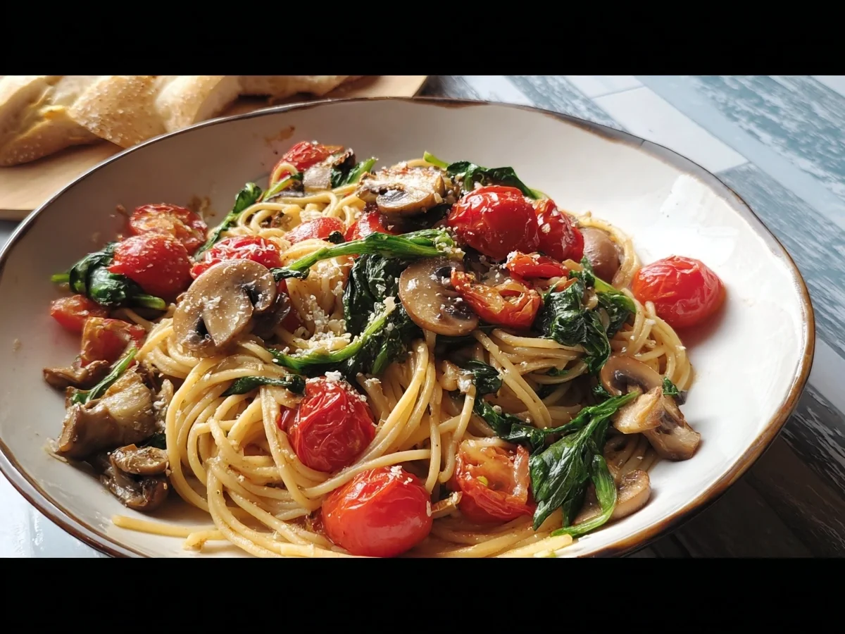 Spaghetti mit Honig-Tomaten, Spinat & Champignons - Bild 2