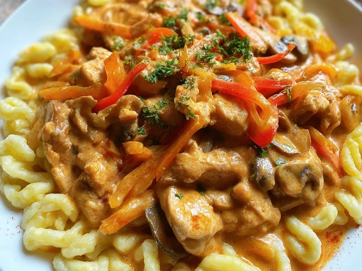 Spätzle mit Paprika Sahne Hähnchen: Cremig & Schnell - Bild 1