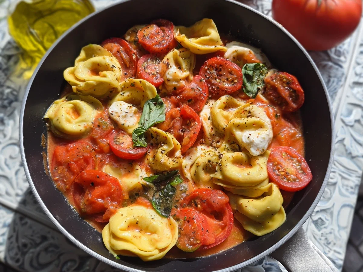 Tomate Mozzarella Tortellini mit frischem Basilikum - Bild 1