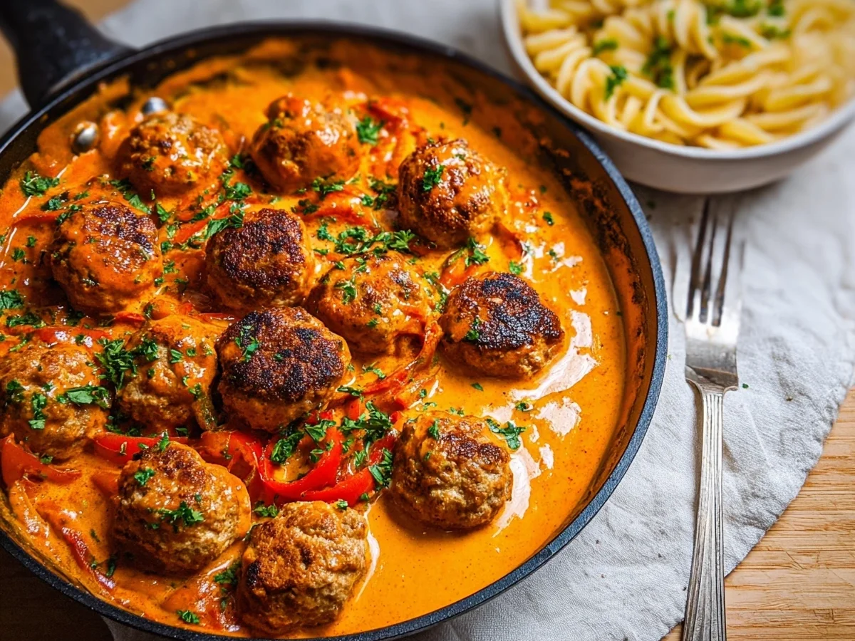 Vegane Tofubällchen in Paprika-Rahmsauce: Familienrezept - Bild 1