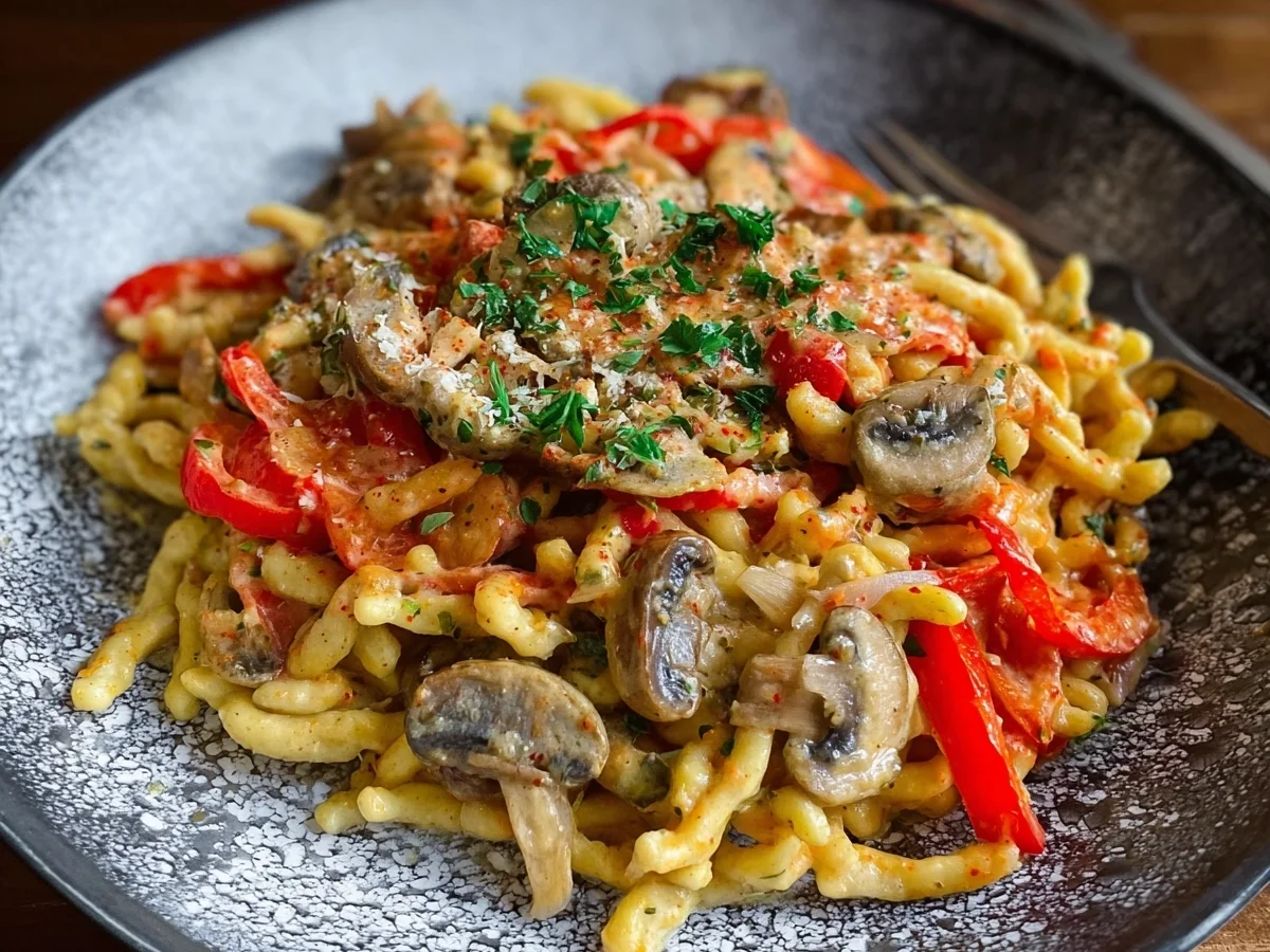 Vegetarische Paprika Spätzle mit Champignons - Bild 2