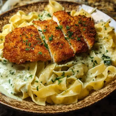 Cremige Alfredo Pasta mit zartem Hähnchenschnitzel