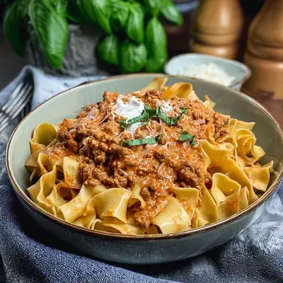 Cremige Bandnudeln mit Hackfleischsauce Omas Rezept