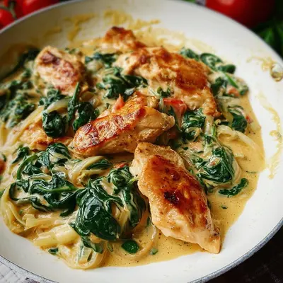 Cremige Hähnchenpfanne mit Spinat & Parmesan-Soße