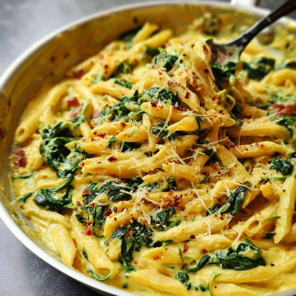 Cremige Hummus Pasta mit Spinat Vegan & Schnell zubereitet