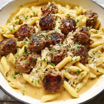 Cremige Pasta mit Rinderhackbällchen & Rahmsoße