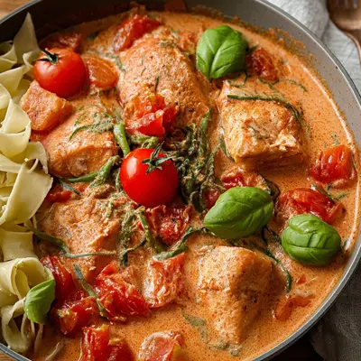 Cremiger Ofenlachs in Tomaten-Sahnesoße