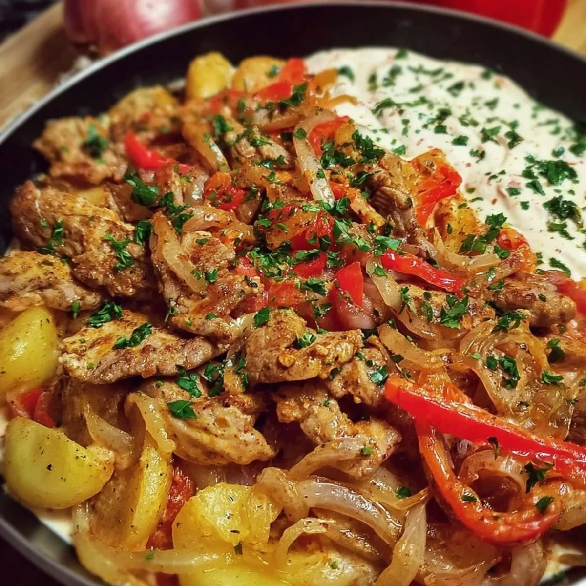 Gyros Pfanne mit würziger Soße Schnell gemacht