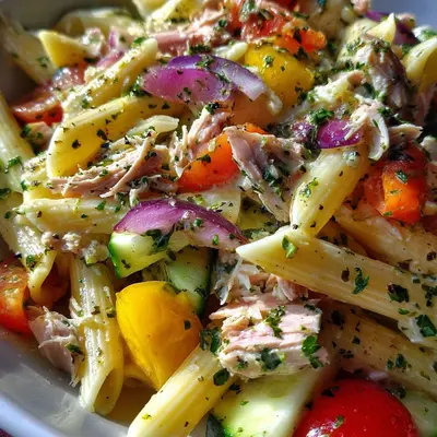 Kalorienarmer Nudelsalat mit Thunfisch & leichtem Dressing
