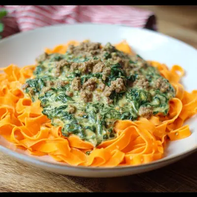 Low Carb Karottentagliatelle mit Hack-Spinat-Sahnesoße