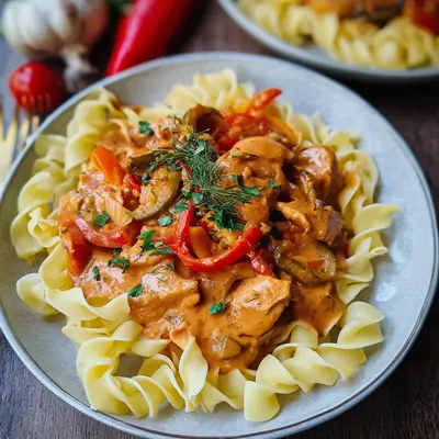 Paprika Sahne Hähnchen mit Bandnudeln: Schnell & Lecker