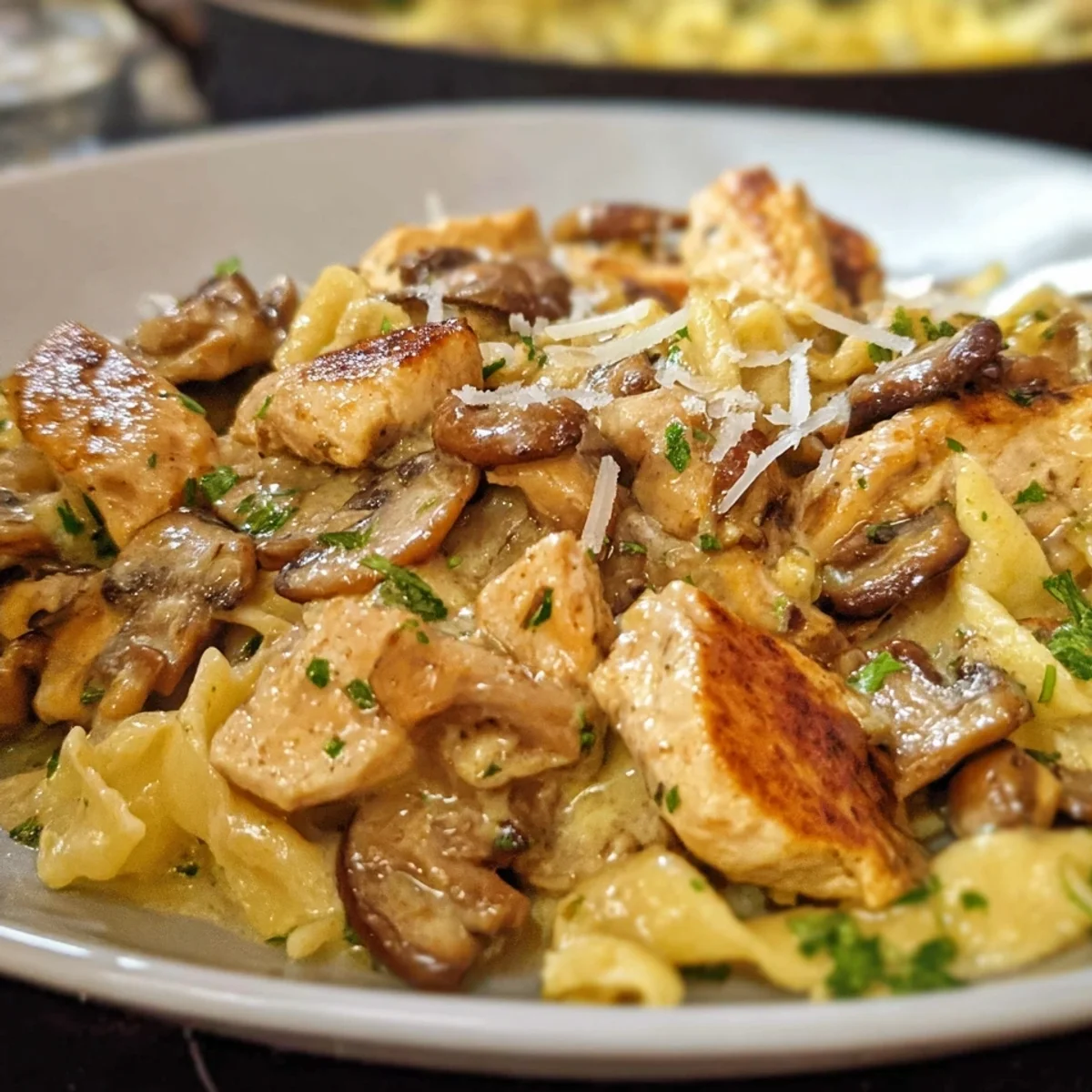 Putengeschnetzeltes mit Pilzen in Parmesan-Sahnesoße
