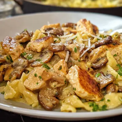 Putengeschnetzeltes mit Pilzen in Parmesan-Sahnesoße