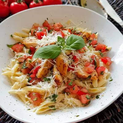 Schnelle Bruschetta Pasta mit Hähnchenstreifen