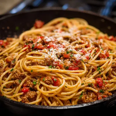 Schnelle cremige Spaghetti mit Hackfleisch & Parmesan