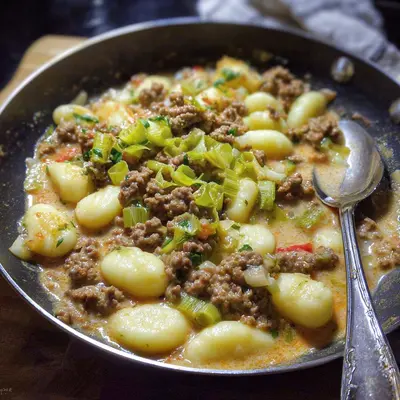 Schnelle Gnocchi Hackfleisch Pfanne mit Lauch