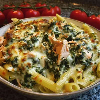 Schnelle Lachs-Spinat-Pasta aus dem Ofen