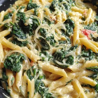 Schnelle Nudeln mit Schmelzkäse und Spinat